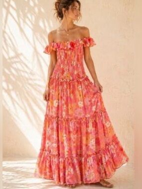 Abel the Label Floral Ruffle Tiered Off the Shoulder Floral Maxi Summer Dress